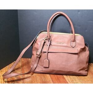 London Fog Womens Brown Tote Bag Faux Leather Convertible Hand/Shoulder 10"×16"w